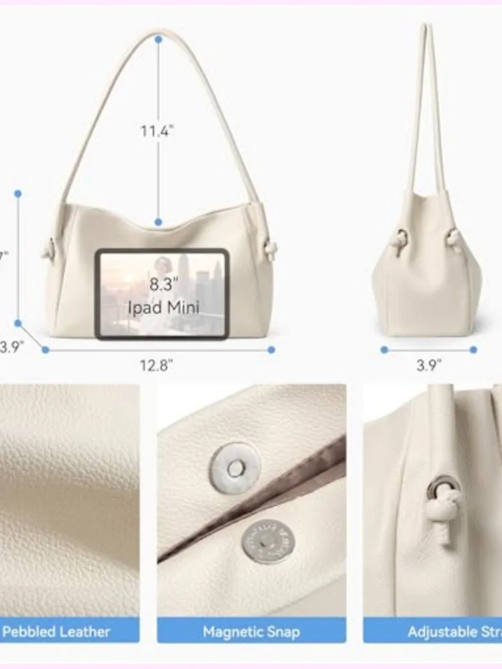 Vegan Leather Hobo Shoulder Bag with Pockets